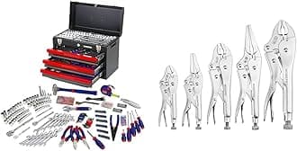 408-Piece Mechanics Tool Set, General Household Home Repair Tool Kit & 5-Piece Locking Pliers Set, Pliers Tool Set, Vice Grips with Chrome-Vanadium Steel, 5/7/10 inch