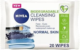 NIVEA Biodegradable Refreshing Cleansing Wipes Normal Skin (20 sheets), Plant-Based Biodegradable Wipes, Face Wipes for Normal Skin, Gentle yet Effective Make-Up Removal