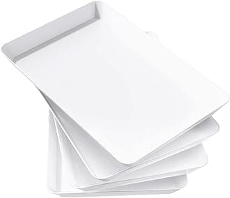 Lifewit 4 Pcs Plastic Serving Trays for Party, 15" x 10" White Trays for Serving Food, Reusable Large Platters for Buffet, Appetizer, Fruit, Dessert, Veggie, New Year Party Supplies, Rectangle
