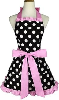Lovely Polka Dot Retro Ruffle Side Sexy Kitchen Cooking Apron with Pocket Gift for Women Girls Housewarming