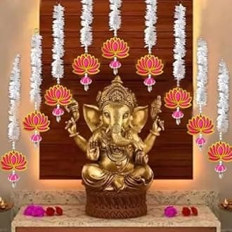 9 Pc Pink Lotus Long Gajra Jhumka latkan Wall Temple Hanging Thoran Bandarwal Decorative Showpiece for Temple Diwali Ganesh Chaturthi Pooja Home Festival Backdrop Decoration