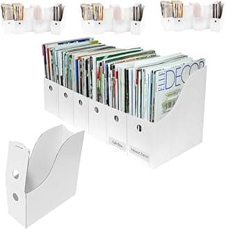 Evelots Magazine File Holder - Set of 24 White - Office Desk Organizer - Sturdy Cardboard - New Upgraded Double Front Panel for More Stability - Full 4 Inch Wide - Easy Assemble