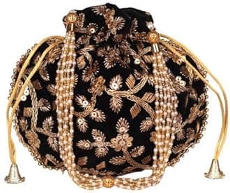 athizay black velvet fabric wedding potli matka design for ladies wristlet tote bags for girls and women