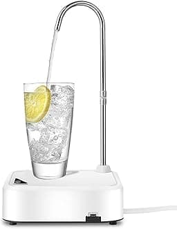 Water Dispenser Countertop 2in1 Portable Electric Water Bottle Pump for 5 Gallon & Universal Bottles USB Rechargeable Desktop Water Dispenser for Home Office (Water Pump-White)