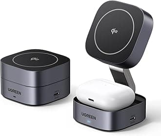 MagFlow Qi2 Magnetic Foldable Charging Station, 2-in-1 Fast Wireless Charger Compatible with iPhone 17/17 Air/17 Pro/17 Pro Max 16 15 14 13 12, Airpods3 2 Pro (No AC Adapter), Dark Grey