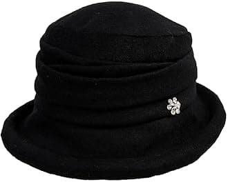 SIGGI Womens Black Vintage Wool Felt Cloche Bucket Hat Winter Fall Packable