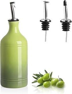 Sweejar Ceramic Olive Oil Dispenser Bottle, Opaque Oil Cruet Protects to Reduce Oxidation, Suitable for Storage Vinegar, Coffee Syrups & Other Liquids, Pack of 1, 15.5 Fl Oz(Gradient Green)