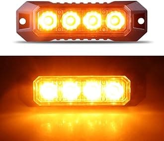 4-LED Sync Feature Ultra Slim Surface Mount Flashing Strobe Lights for Truck Car Vehicle LED Mini Grille Light Head Emergency Beacon Hazard Warning Lights (Amber)