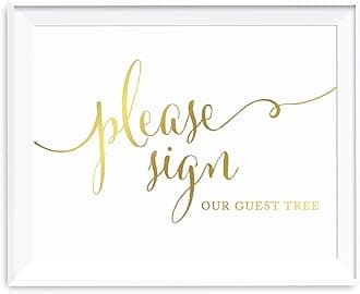 Andaz Press Wedding Party Signs, Metallic Gold Ink Print, 8.5x11-inch, Please Sign our Guest Tree Table Sign, 1-Pack, Unframed