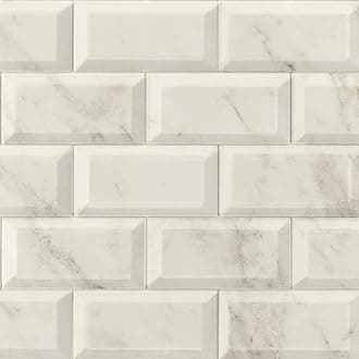– Metro Beige Marble Ceramic Wall Bathroom Tile Subway Brick Effect 100mm x 200mm Bevelled Edge Kitchen Tiles Gloss Finish 1m2 Box of 50