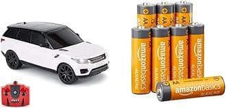 CMJ RC Cars TM Range Rover Sport Remote Control Car 1:24 scale with Working LED Lights, Radio Controlled Supercar & Amazon Basics AA 1.5 Volt Performance Alkaline Batteries - Pack of 8