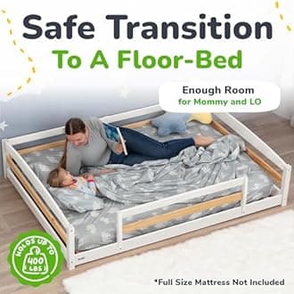 Ocodile Full Size Montessori Floor Bed for Kids - Strong Slatted Bed Frame with Full Rails - Ideal for Little Girls and Boys - White