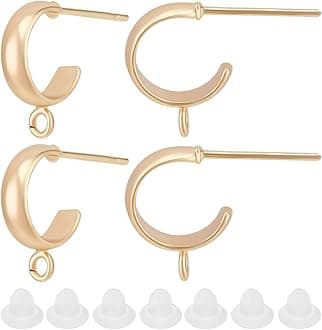 Beebeecraft 1 Box 20Pcs Small Half Hoop Earring Findings 18K Gold Plated Brass Huggie Dangle Earrings with Loop and Ear Nuts for Women DIY Jewelry Making, 13x3mm