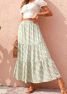 KIRUNDO Women 2026 Spring Summer High Waist Boho Floral Maxi Skirt Trendy Casual Flowy Swing Pleated A Line Beach Long Skirts