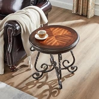 Retro Round Wood End Tabl with Metal Leg, Farmhouse Circle Side Table for Living Room, Rustic Mid-Century Wooden Nightstan Table, Easy Assembly (Only End Table, 23" Dx23“W”x24 H)