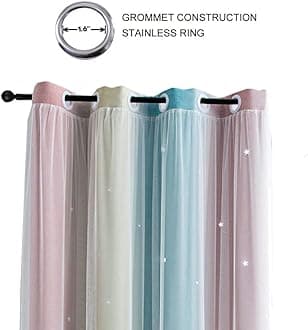 FANLI Ombre Rainbow Blackout Curtains for Kid Girls Bedroom Living Room Darking Stripe Double Layer Star Cut Out Wall Home Decor Gradient Grommet Window Curtains (Pink / Blue, 52W x 84L)…
