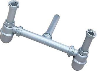 NEW WARE Grey PVC 2-Way Bottle Trap Set Double Sinks Drain for Kitchen Sink Waste Pipe Drain Hose/Outlet Tube Connector for Basin Downcomer/Garbage Disposal, Double Drain System Waste Outlet Trap