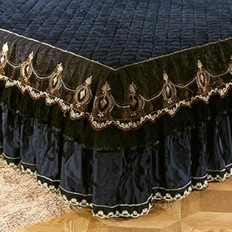 Warm Ruffled Luxury Bed decoration Pleated Base valance sheet Quilted fitted Bedspread Wrap around style With 18" drop-A Queen1