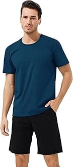 Mens Modal Pyjamas Sets Short Sleeve T-Shirts Tops Bottoms Casual Comfortable Nightwear Summer Loungewear for Men Soft Sleepwear Pjs Sets with Pockets