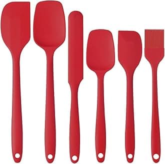 Food Grade Silicone Rubber Spatula Set for Baking, Cooking, and Mixing High Heat Resistant Non Stick Dishwasher Safe BPA-Free Multicolor Set of 6（Red）