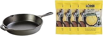 Bundle of Lodge 10.25 Inch Cast Iron Pre-Seasoned Skillet + Lodge Cast Iron Skillet Cornbread 16 oz (4 Pack) - Hotshot Jalapeño