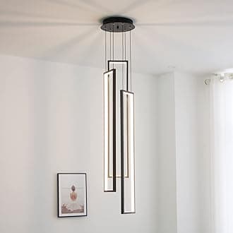 Modern Chandelier 3 Lights LED Black Kitchen Island Pendant High Ceiling Hanging Lamp for Living Dining Room Foyer Stairs Restaurant Remote Dimmable