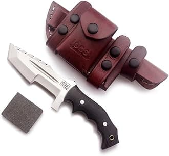 GCS Handmade D2 steel Hunting Knife G10 Handle Fixed Blade Knife Right Hand Scout Carry Buffalo leather Sheath and Sharpening Stone for Hunting Camping Survival and EDC