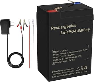 TalentCell 6V 6Ah LiFePO4 Battery Pack LF060A1, 2000 Cycles Rechargeable Lithium Iron Phosphate Battery with Charger