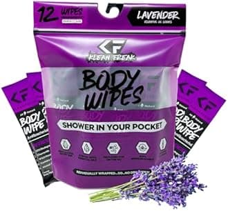 The Klean Freak Body Wipes - 12 count Individually Wrapped | Showerless Body Wipe for Women & Men | Sustainable Bodywipes for Gym, Travel, Camping | Lavender