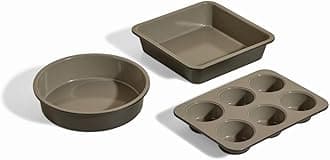 Our PlaceWonder Oven Baker’s Kit – 3-Piece Toxin-Free Ceramic Nonstick Bakeware Set (8” Round, 8” Square, 6-Cup Muffin Pan) - Oven-Safe up to 450°F - Char
