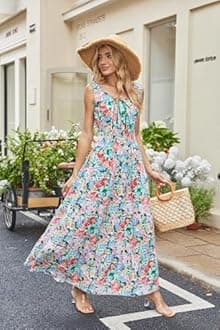 OSTOO Women's 2025 Summer Boho Floral Print Tiered Casual Flowy Long Maxi Dress