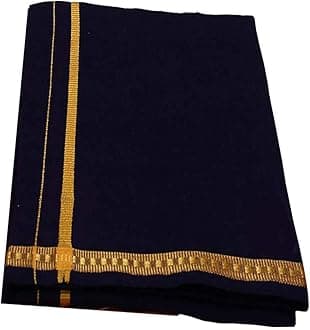StylesindiaFancy Border Colored Single Layer Pentex Dhoti Mundu Vesti 2.0mts, Black, One Size