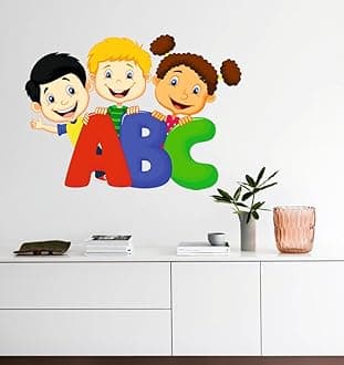 Decals Creation Smiley Boys with Girl and ABC Wall Sticker for Living Room, Kids Room, Pooja Room (Size - 30CM X 40CM)