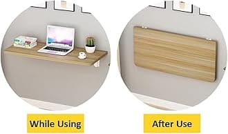 VITION Computer Wall Mount Stand Folding Wall-Mounted Drop-Leaf Table,Metal Folding Shelf Bench Table Bracket (Walnut, 60 X 100 cm)