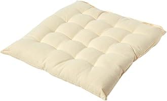 Seat Pad - Cream - 40 x 40 cm - Chair Cushion with a Button Tie Handle to fix to Chair - 100% Cotton - Well Filled - Easy Care - Washable At Home