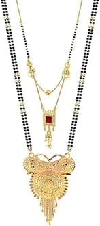 Frienemy Home Presents Traditional One Gram Gold Hand Meena 30Inch Long and 18Inch Short Combo of 2 Mangalsutra/Tanmaniya/Nallapusalu/Black Beads for Women and Girls #Frienemy-1278, 45.72 x 2.54 x 45.72 cm, Mix, Mix