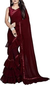 VIBRANCE Saree Ruffle Georgette Ethnic Indian Women Party Wear Frill Designer Border Sari