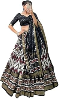 Womens' Wear Tussar Silk With Patola Printed Lehenga Choli Patola Print With Foil Work Chaniya Choli