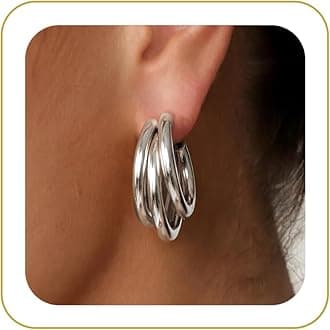 Chunky Gold Hoop Earrings for Women, 14k Gold Plated Thick Triple Hoop Earrings Hypoallergenic Trendy Chunky Gold Hoops Earrings Dainty Jewelry Gifts for Women