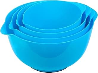 BoxedHome 4 Quart Large Plastic Mixing Bowls, Microwave Safe Mixing Bowl Set with Pour Spout, Nesting Bowls for Space Saving Storage(Teal)