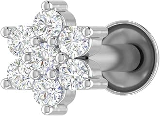 0.04 to 0.15 Carat 7-Stone Natural Diamond Nose Pin Screw Back Cluster Nose Stud in 18K Gold Gift for Women