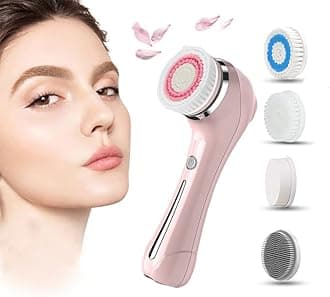 SKYISOK Portable Electric Facial Cleansing Brush Face Massage Silicone Deep Cleansing Tool Handheld Facial Cleaning Brush Mini Pore Cleaner (Pink)