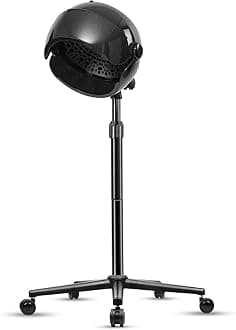 Hooded Hair Dryer, Stand Hair Dryer, Professional Hooded Dryer on Wheels with Digital Display, Touch Controls and 3 Temperature Settings for Salon and Home Use - Black