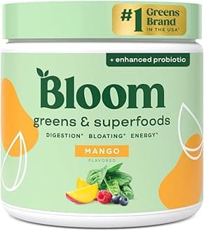 Bloom Nutrition Super Greens Powder Mango (30 servings) Combines Probiotics, Digestive Enzymes, Spirulina, and Chlorella to Support Women’s Gut Health, Reduce Bloating, and Improve Digestion Naturally