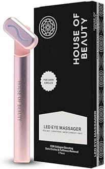 HOUSE OF BEAUTY LED Eye Massager - 4 in 1 Vibration + Heat + Microcurrent + Red light Massage Wand for Reduced Puffiness & Collagen Boost – Rechargable, Adjustable & Portable for Home Use, 1 Piece