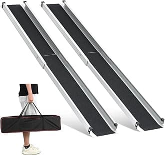 gardhom 1Pair 7FT Adjustable Wheelchair Ramp 84" L x 7.4" W Telescopic Ramps for Wheelchairs 600 lbs Portable Wheelchair Ramps for Steps Home Threshold Doorways Steps Stairs with Carrying Bag
