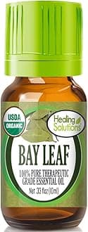 Healing Solutions Pure Bay Leaf Essential Oil, Organic & Undiluted, 0.33 oz (10ml) - for Hair, Diffuser, & Skin