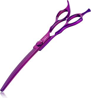 JASON 7" Curved Thinner Dog Scissors - Ergonomic Pet Scissors Purple Curved Blender Dog Shears 440C Stainless Steel Grooming Shears Professional Pet Shears For Groomer (52-Teeth, Down-curved)