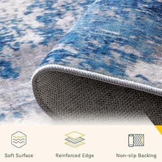 RELEANY Washable Area Rugs 2'x3' Non-Slip Modern Abstract Soft for Living Room Entryway Bedroom Nursery, Print Pattern, Blue Grey Navy Gray