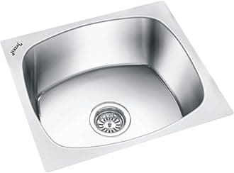 JINDAL Single Bowl Stainless Steel Kitchen Sink - 18x16x9 Inch With 17x15 Inch Bowl Size - Glossy Finish Oval SS Sink With Coupling - Pack of 1 - 0205
